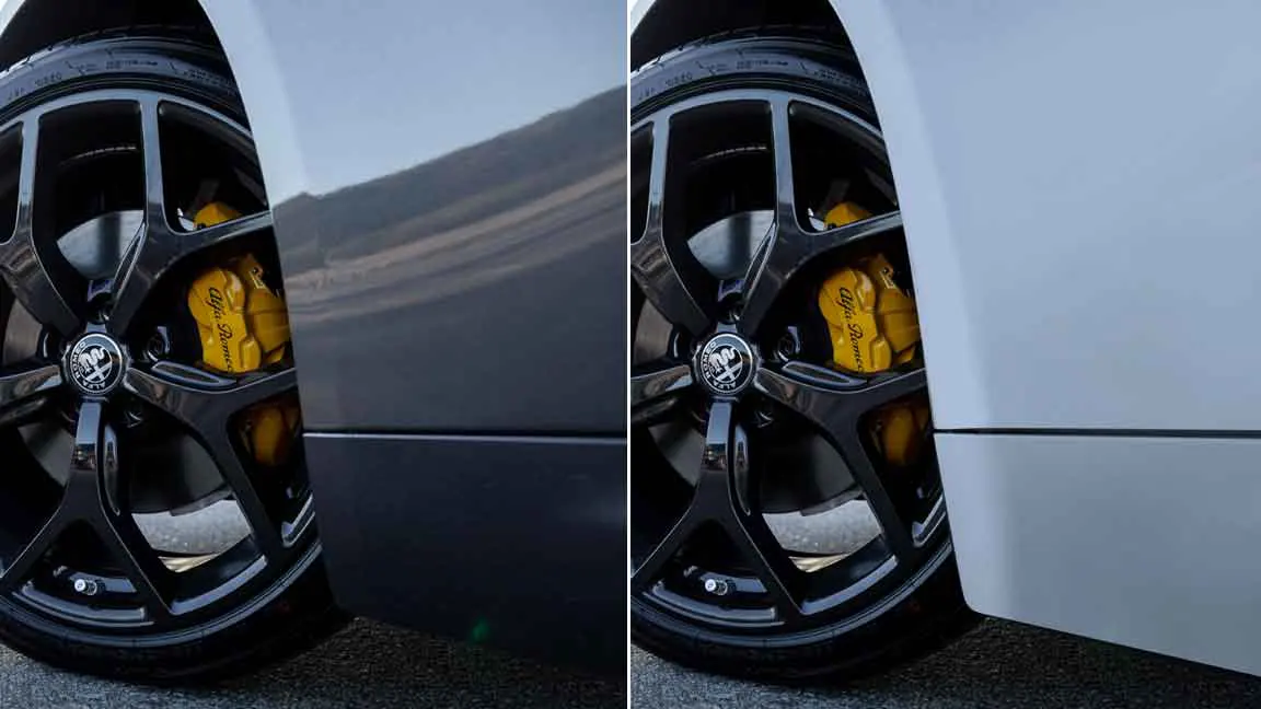 Alfa Romeo wheel arch reflection removal before and after edit